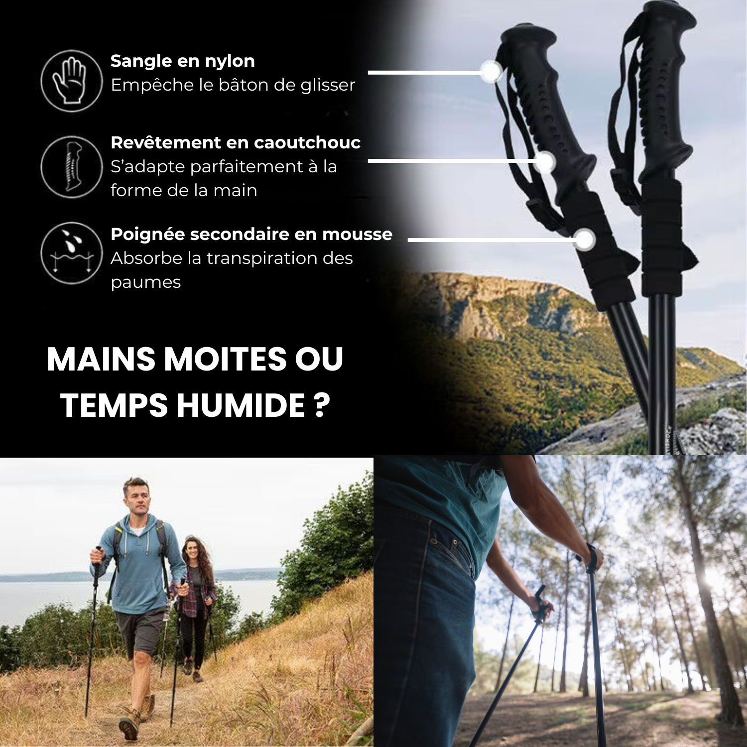 TrekPulse – Bâton de Randonnée avec Amortisseur Dynamique Léger & Anti-Fatigue