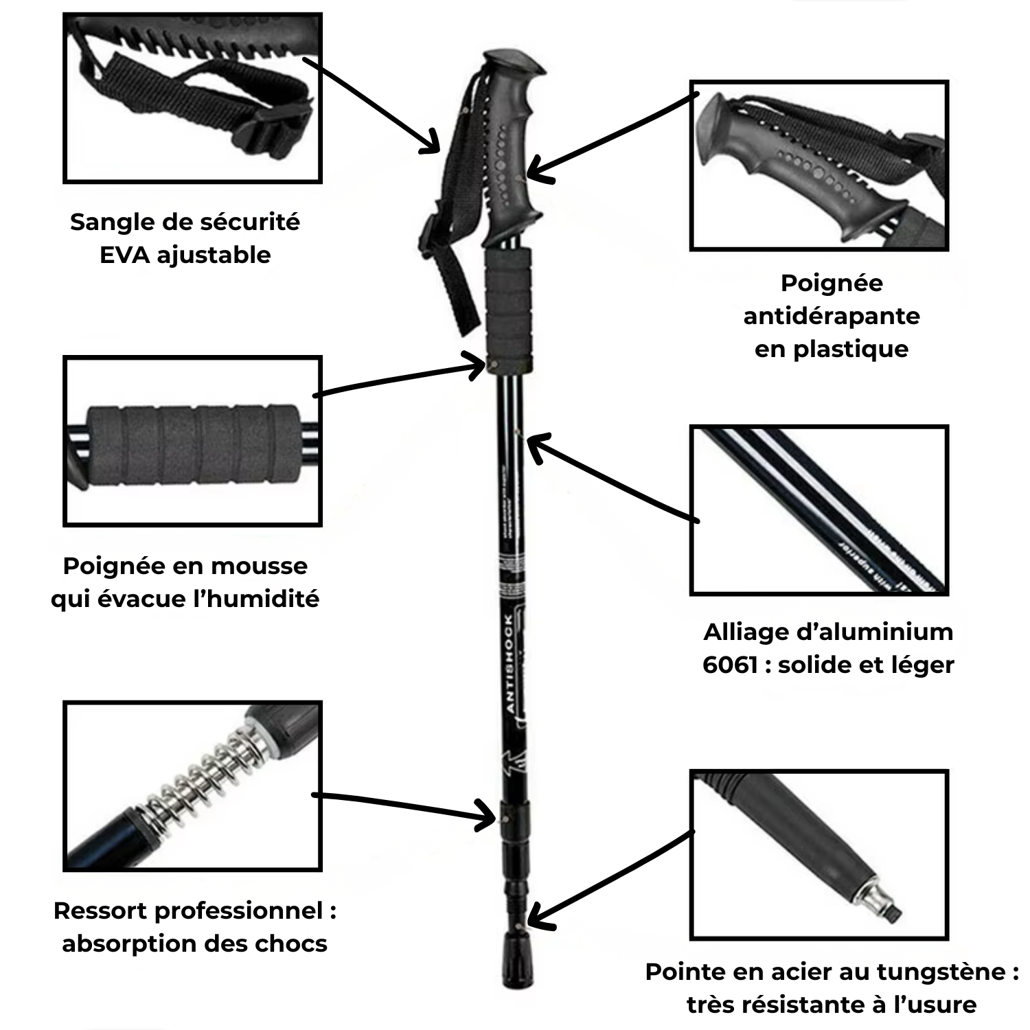 TrekPulse – Bâton de Randonnée avec Amortisseur Dynamique Léger & Anti-Fatigue