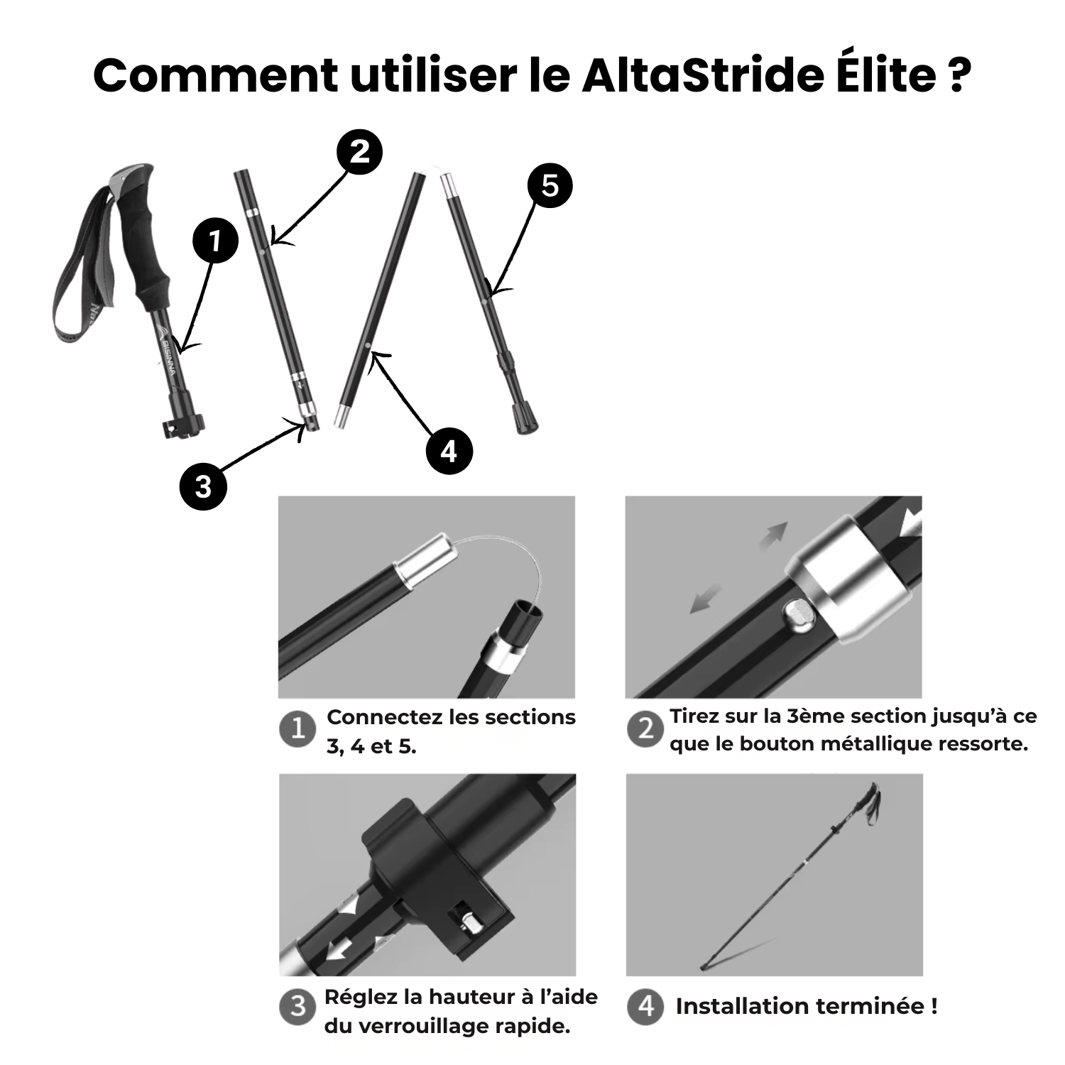 AltaStride Élite 125 – Bâton de Randonnée Carbone Pliable (x2) | Ultra Léger & Confort Haute Montagne