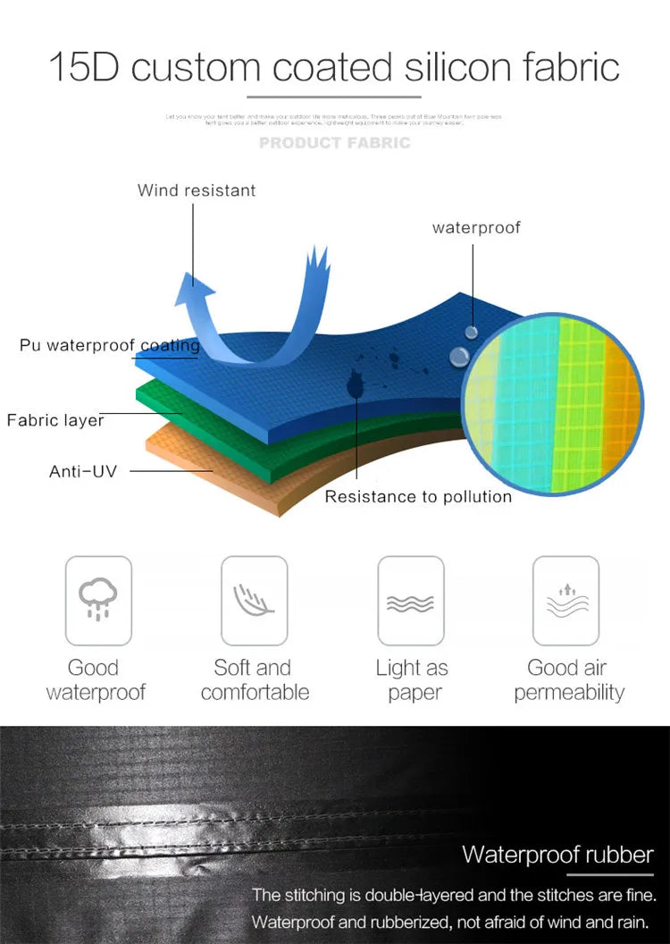 FLAME'S CREED Lanshan 1 Person Oudoor Ultralight Camping Tent Single Man 3 Season Professional 15D Silnylon Rodless Tent