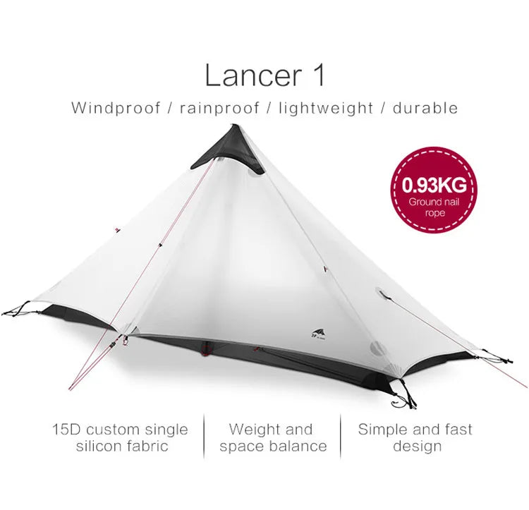 FLAME'S CREED Lanshan 1 Person Oudoor Ultralight Camping Tent Single Man 3 Season Professional 15D Silnylon Rodless Tent