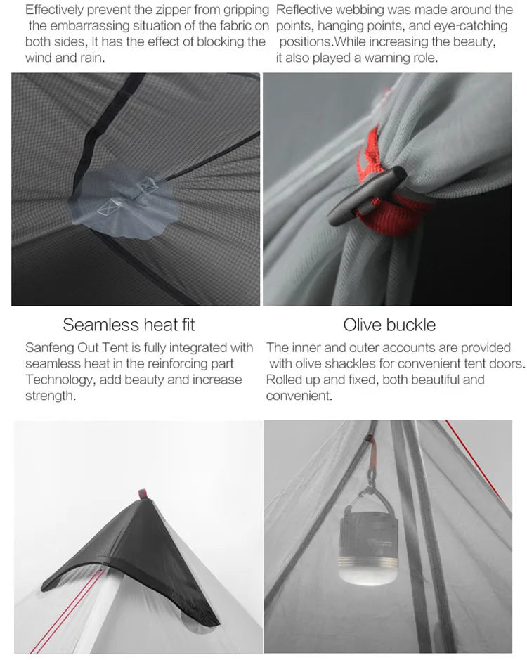 FLAME'S CREED Lanshan 1 Person Oudoor Ultralight Camping Tent Single Man 3 Season Professional 15D Silnylon Rodless Tent