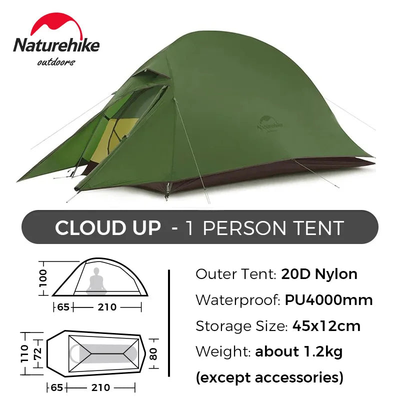 Naturehike Cloud Up 1 2 3 Tent Ultralight Camping Tent Double Layer Waterproof Tent Outdoor Hiking Backpacking Tent with Mat