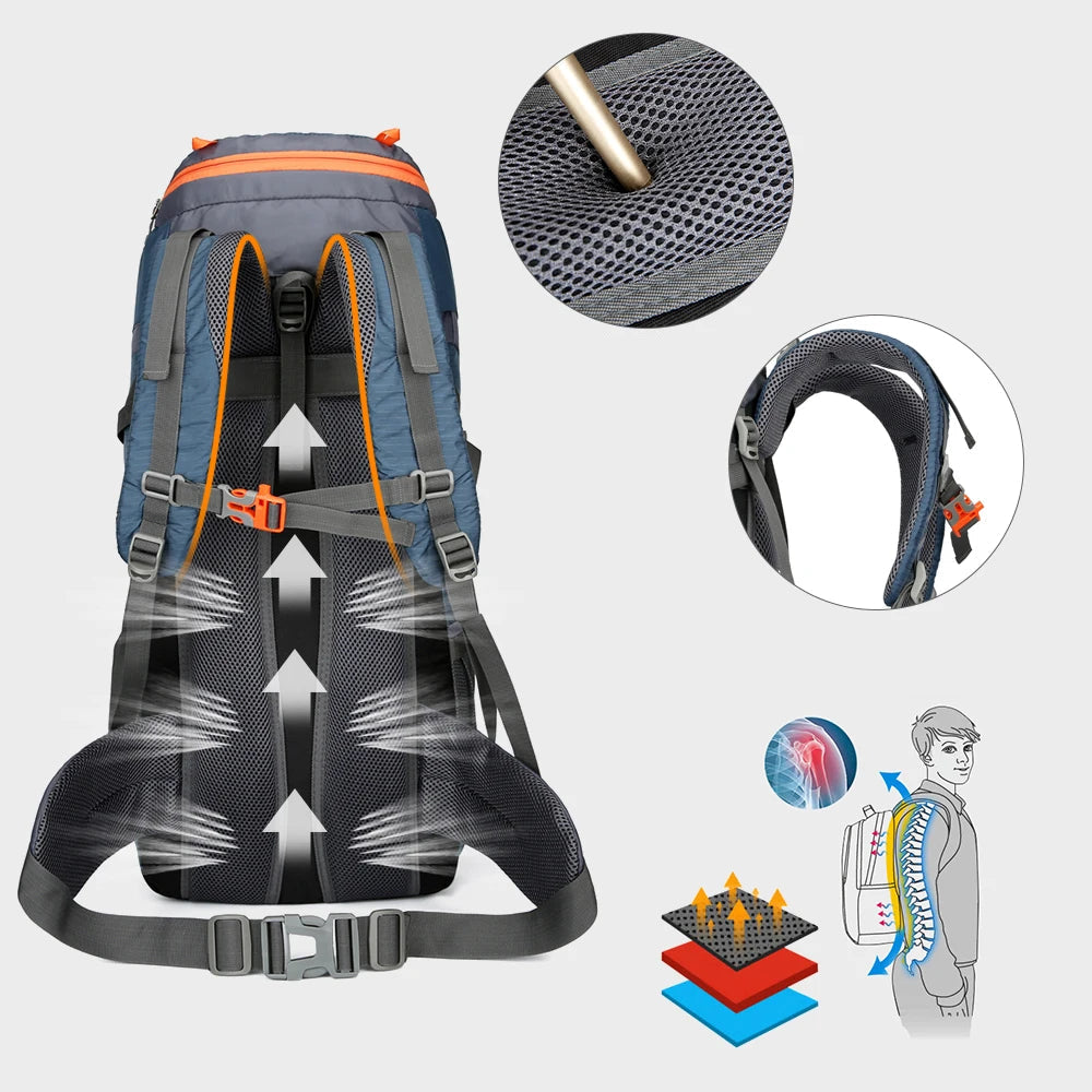 PeakTrail 65 – Sac de Randonnée Étanche 65L avec Housse de Pluie Intégrée