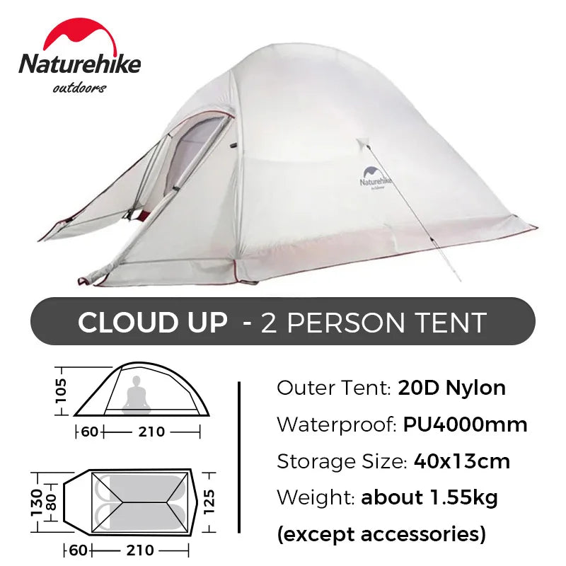 Naturehike Cloud Up 1 2 3 Tent Ultralight Camping Tent Double Layer Waterproof Tent Outdoor Hiking Backpacking Tent with Mat