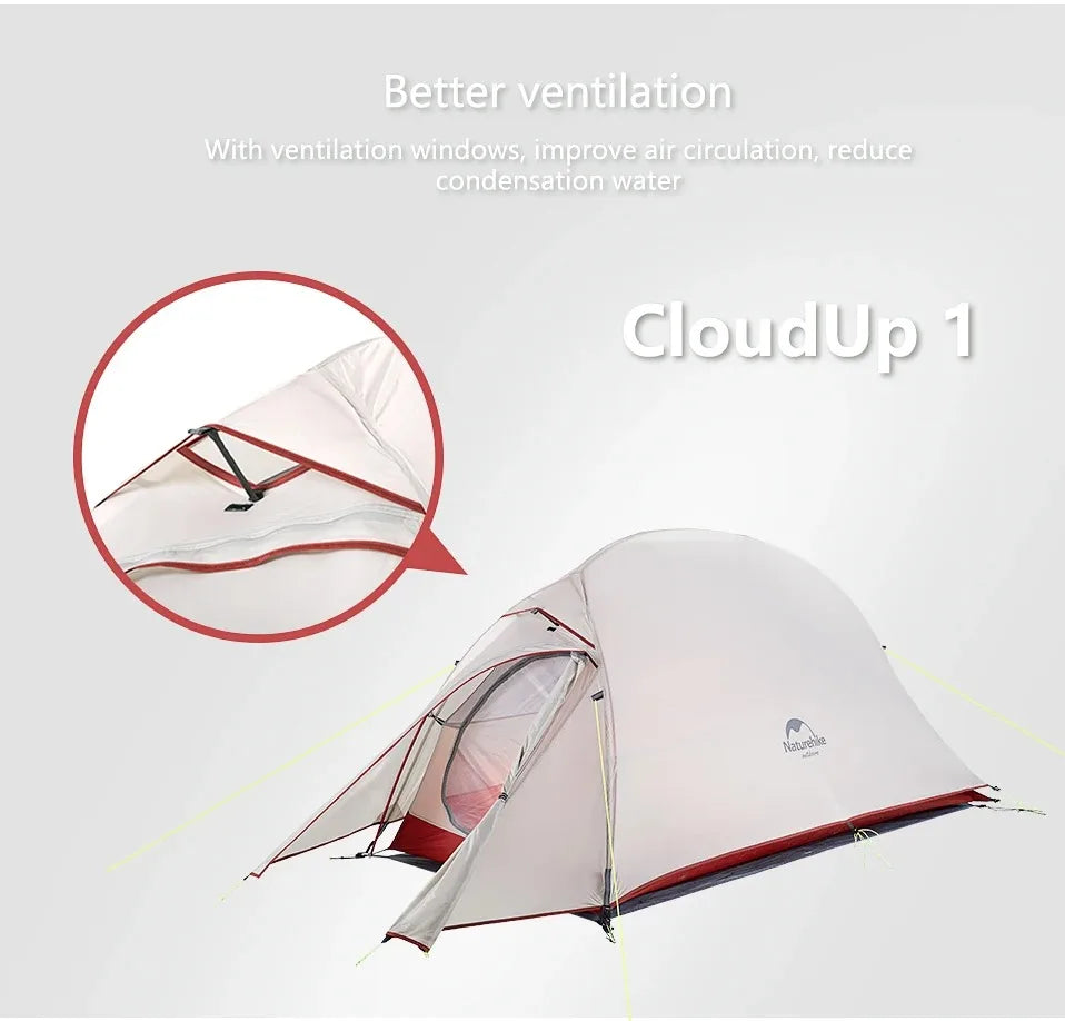 Naturehike Cloud Up 1 2 3 Tent Ultralight Camping Tent Double Layer Waterproof Tent Outdoor Hiking Backpacking Tent with Mat