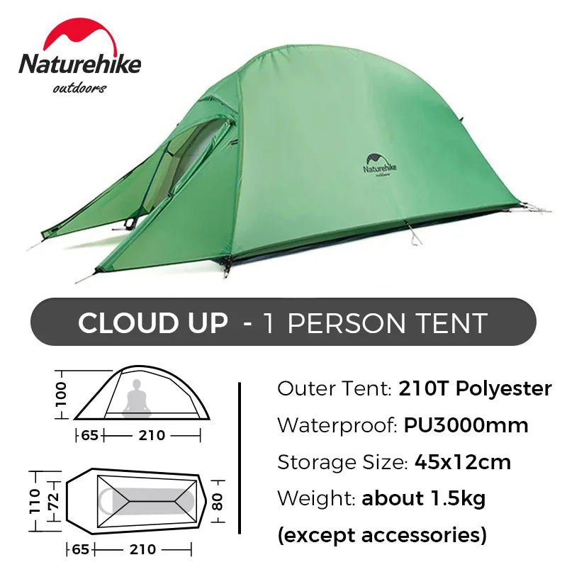 Naturehike Cloud Up 1 2 3 Tent Ultralight Camping Tent Double Layer Waterproof Tent Outdoor Hiking Backpacking Tent with Mat