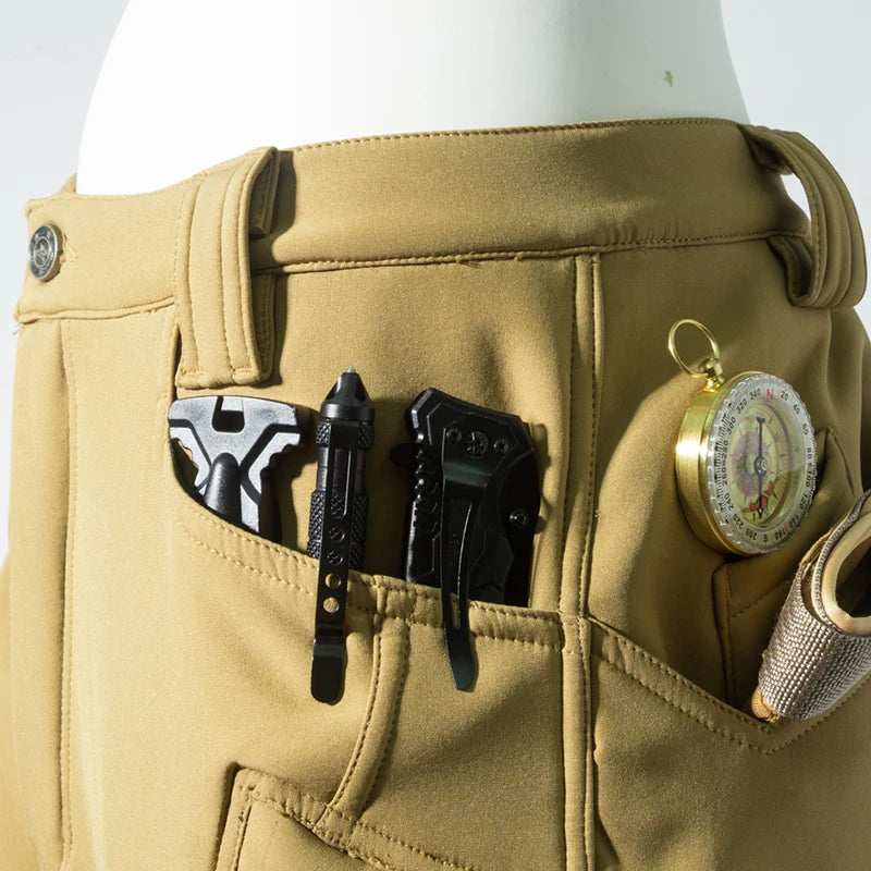 Mazrout - Pantalon Randonnée Homme Chaud Softshell Doublé polaire, Imperméable & Cargo pour l’hiver