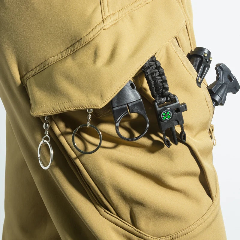 Mazrout - Pantalon Randonnée Homme Chaud Softshell Doublé polaire, Imperméable & Cargo pour l’hiver