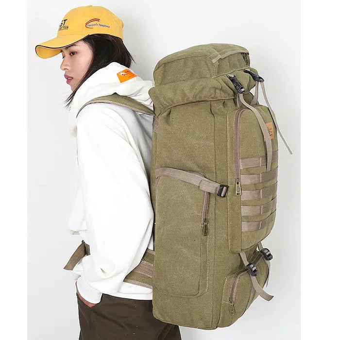 NomadCore 80 – Sac de Randonnée Voyage Canvas 80L au Look Baroudeur Ultra Résistant & Confort