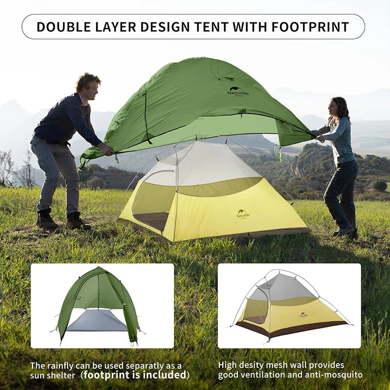Naturehike Cloud Up 1 2 3 Tent Ultralight Camping Tent Double Layer Waterproof Tent Outdoor Hiking Backpacking Tent with Mat