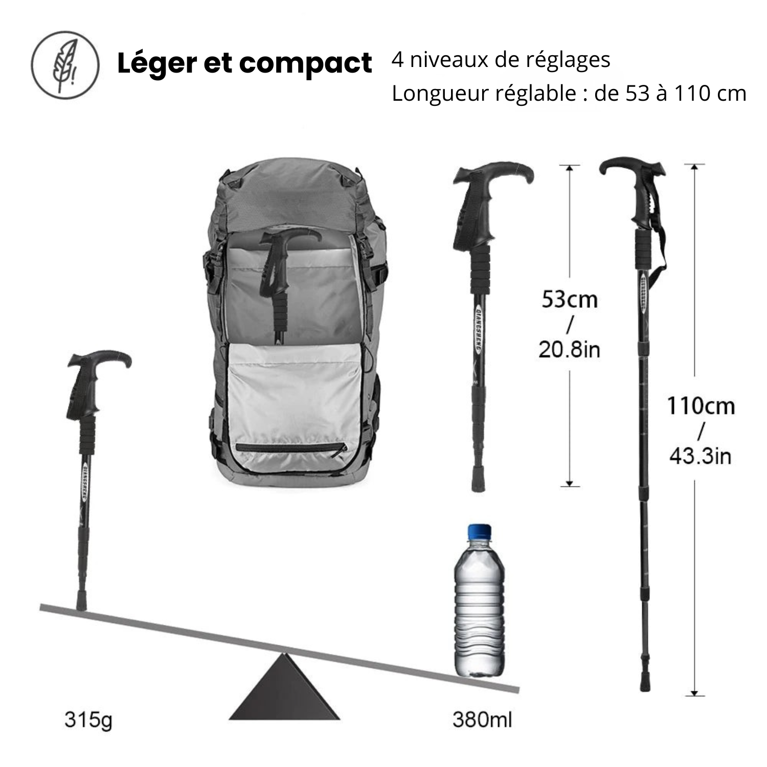 TrekMaster 110 - Bâton de Randonnée Pliable 4 Sections – Léger, Compact, Ultra Résistant