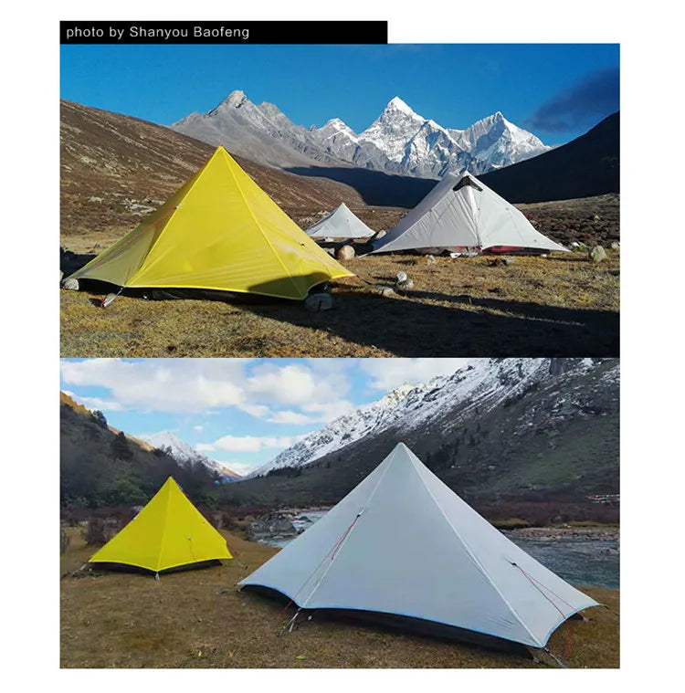 FLAME'S CREED Lanshan 1 Person Oudoor Ultralight Camping Tent Single Man 3 Season Professional 15D Silnylon Rodless Tent