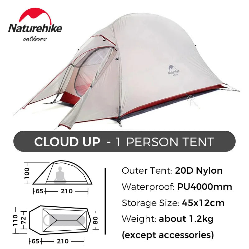 Naturehike Cloud Up 1 2 3 Tent Ultralight Camping Tent Double Layer Waterproof Tent Outdoor Hiking Backpacking Tent with Mat