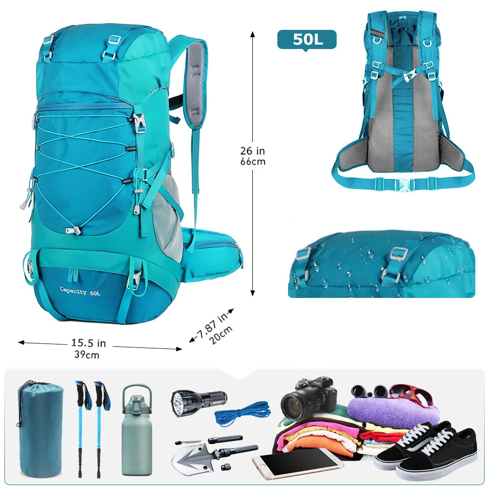 TrailMaster 50 – Sac de Randonnée Respirant 50L Ultra Léger & Résistant à l’Eau pour Trekking Longue Distance