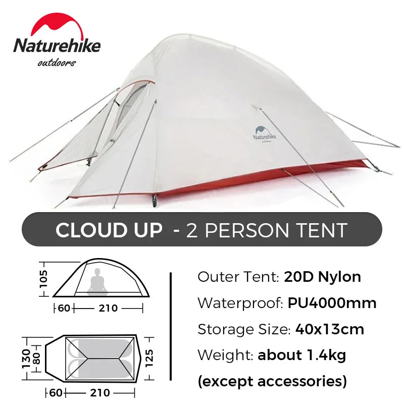 Naturehike Cloud Up 1 2 3 Tent Ultralight Camping Tent Double Layer Waterproof Tent Outdoor Hiking Backpacking Tent with Mat