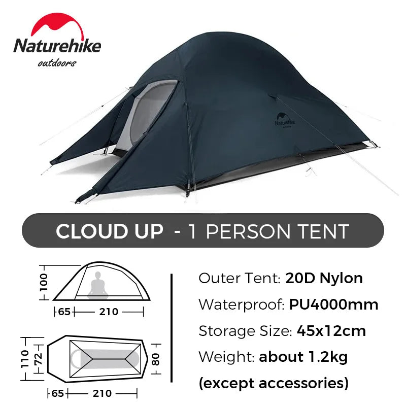 Naturehike Cloud Up 1 2 3 Tent Ultralight Camping Tent Double Layer Waterproof Tent Outdoor Hiking Backpacking Tent with Mat
