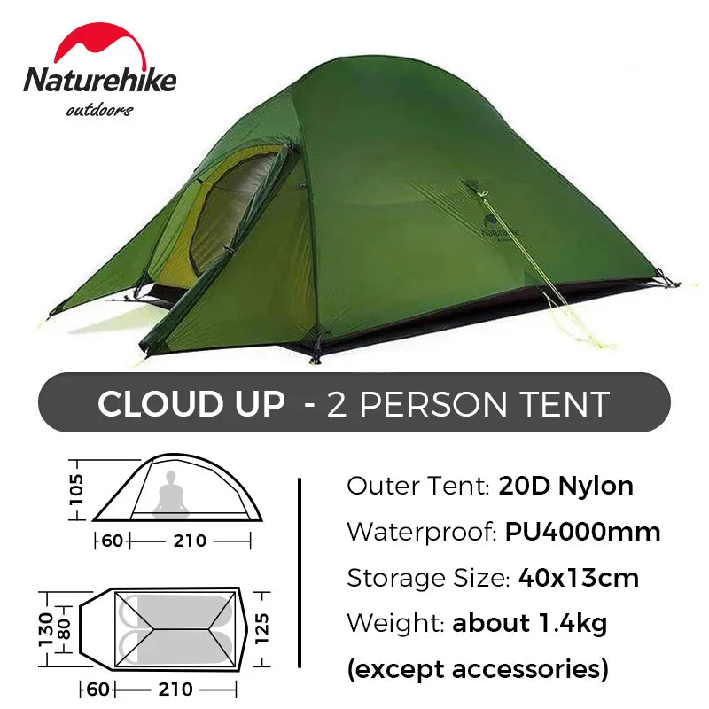 Naturehike Cloud Up 1 2 3 Tent Ultralight Camping Tent Double Layer Waterproof Tent Outdoor Hiking Backpacking Tent with Mat