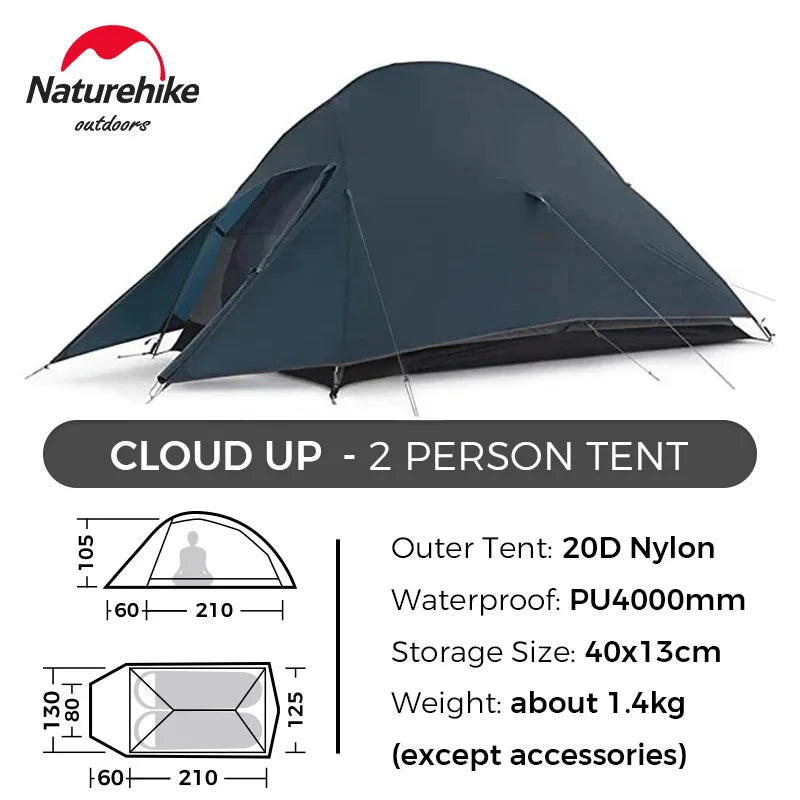 Naturehike Cloud Up 1 2 3 Tent Ultralight Camping Tent Double Layer Waterproof Tent Outdoor Hiking Backpacking Tent with Mat