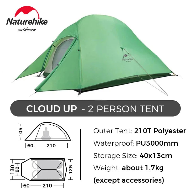 Naturehike Cloud Up 1 2 3 Tent Ultralight Camping Tent Double Layer Waterproof Tent Outdoor Hiking Backpacking Tent with Mat