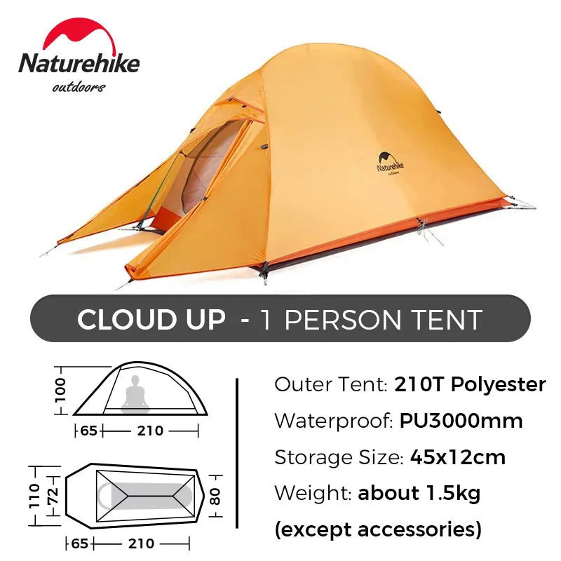 Naturehike Cloud Up 1 2 3 Tent Ultralight Camping Tent Double Layer Waterproof Tent Outdoor Hiking Backpacking Tent with Mat