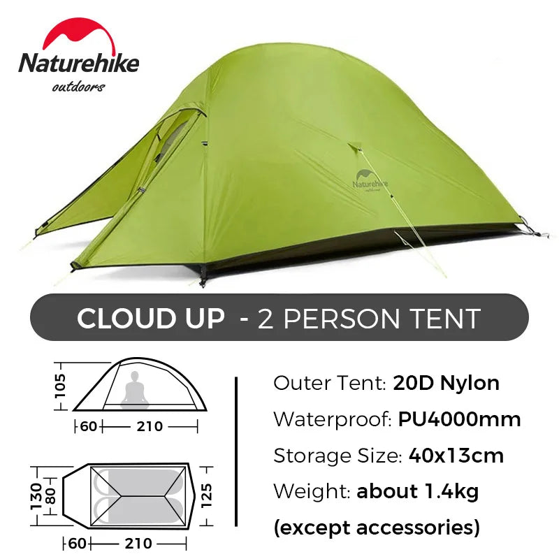 Naturehike Cloud Up 1 2 3 Tent Ultralight Camping Tent Double Layer Waterproof Tent Outdoor Hiking Backpacking Tent with Mat