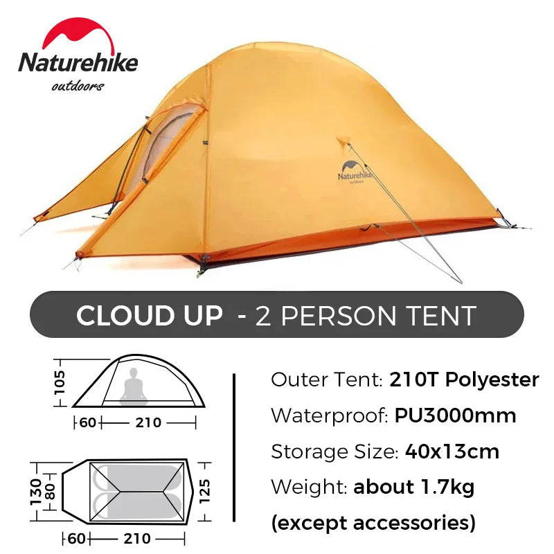 Naturehike Cloud Up 1 2 3 Tent Ultralight Camping Tent Double Layer Waterproof Tent Outdoor Hiking Backpacking Tent with Mat
