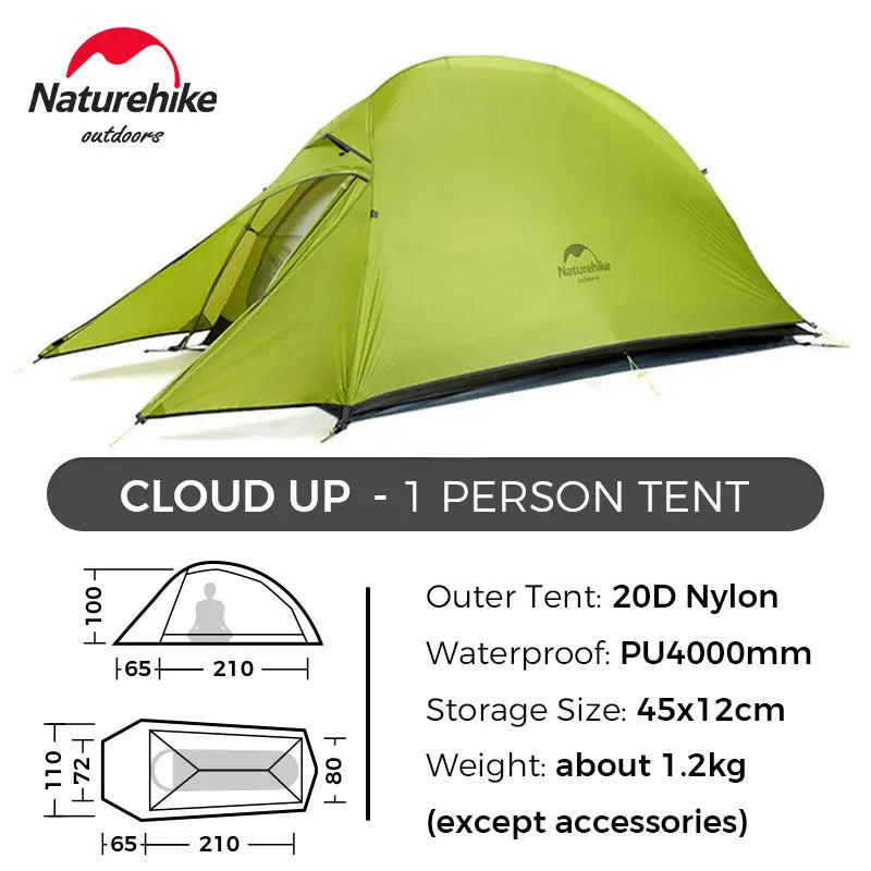 Naturehike Cloud Up 1 2 3 Tent Ultralight Camping Tent Double Layer Waterproof Tent Outdoor Hiking Backpacking Tent with Mat