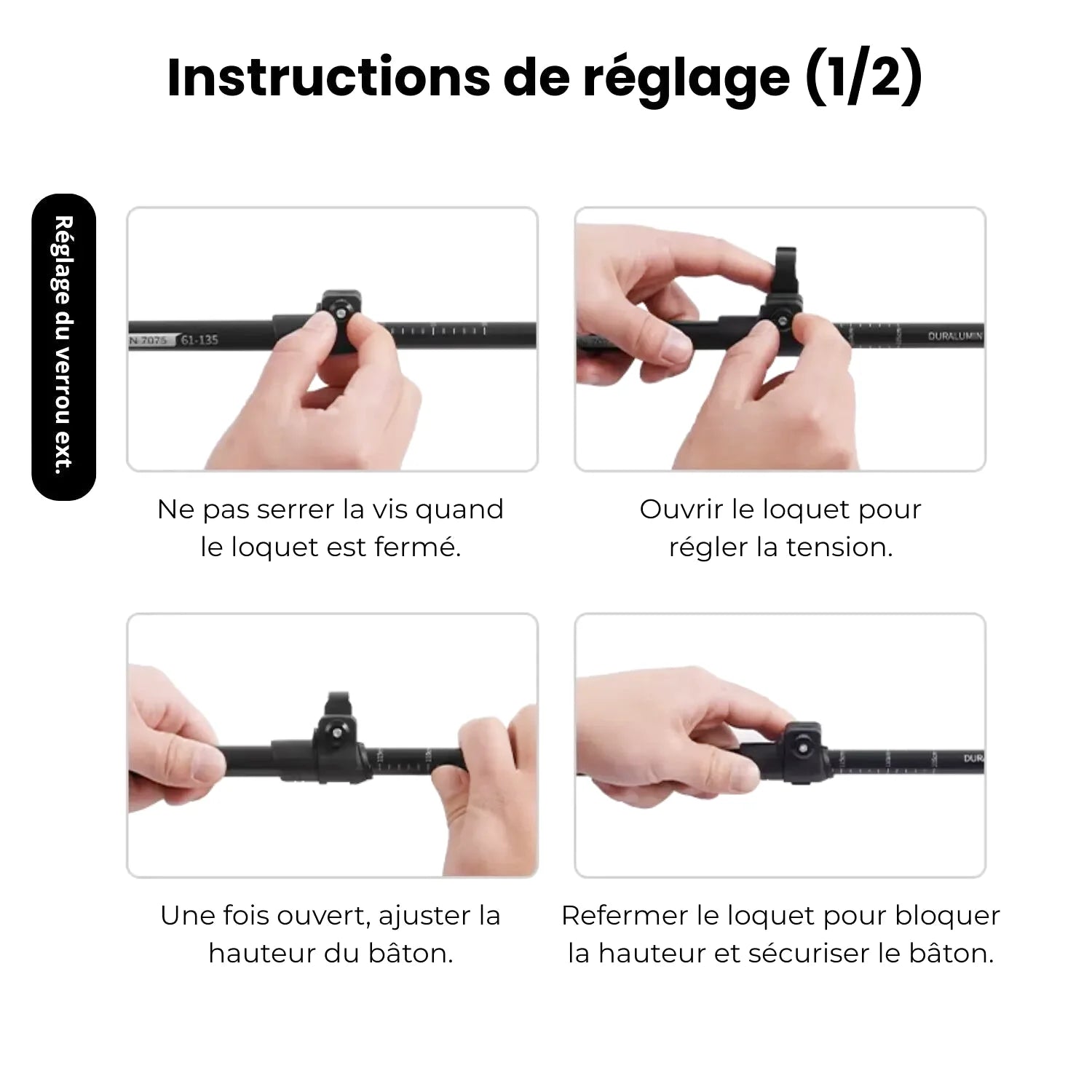 Bâton De Randonnée Télescopiques (56–135 cm) Quick Lock - Aluminium 7075 - Naturehike 135 - Esprit Rando